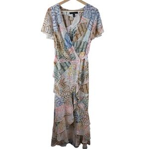 White House Black Market Floral Midi Wrap Dress Size 14